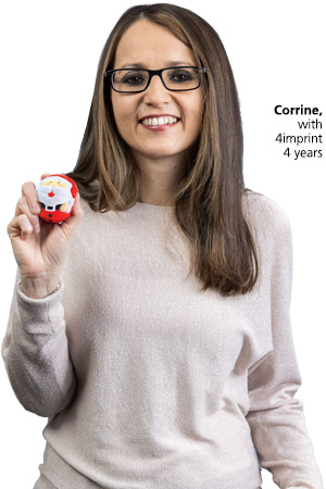 Corrine, with 4imprint 4 years holding the Father Christmas Stress Ball